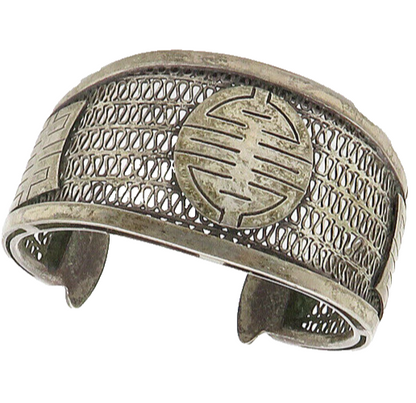 CHINESE 925 Sterling Silver  Vintage Antique Swirl Detail Cuff Bracelet BT7054