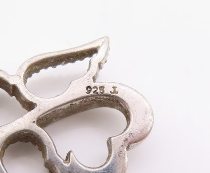 925 Sterling Silver Vintage Pendant Real Diamonds Angel Wing Love Heart  PT24861