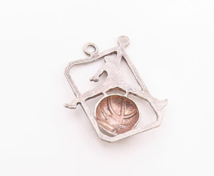 925 Sterling Silver  Vintage Chiseled Detail Basketball Sport Pendant  PT16588