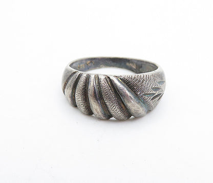 925 Sterling Silver  Vintage Dark Tone Fluted Etched Band Ring Sz 6  RG5135