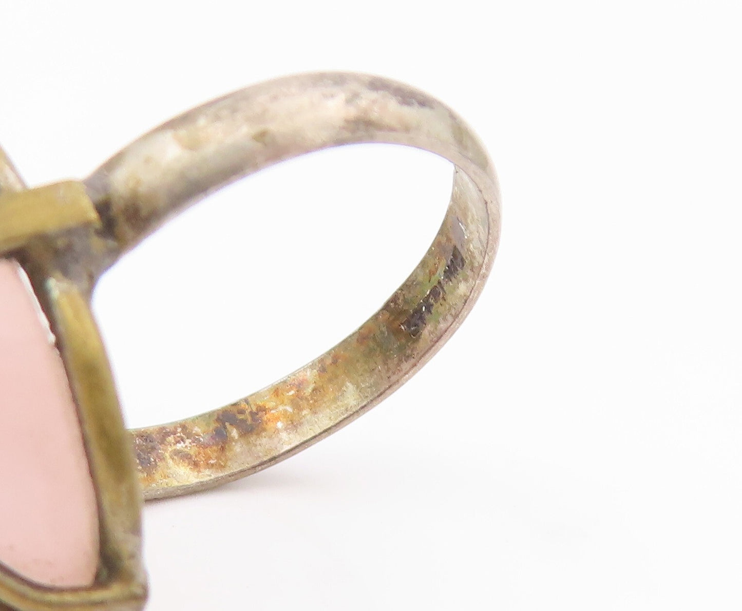 925 Sterling Silver Vintage Ring Oval Cabochon Pink Gemstone  Sz 5.5  RG31809