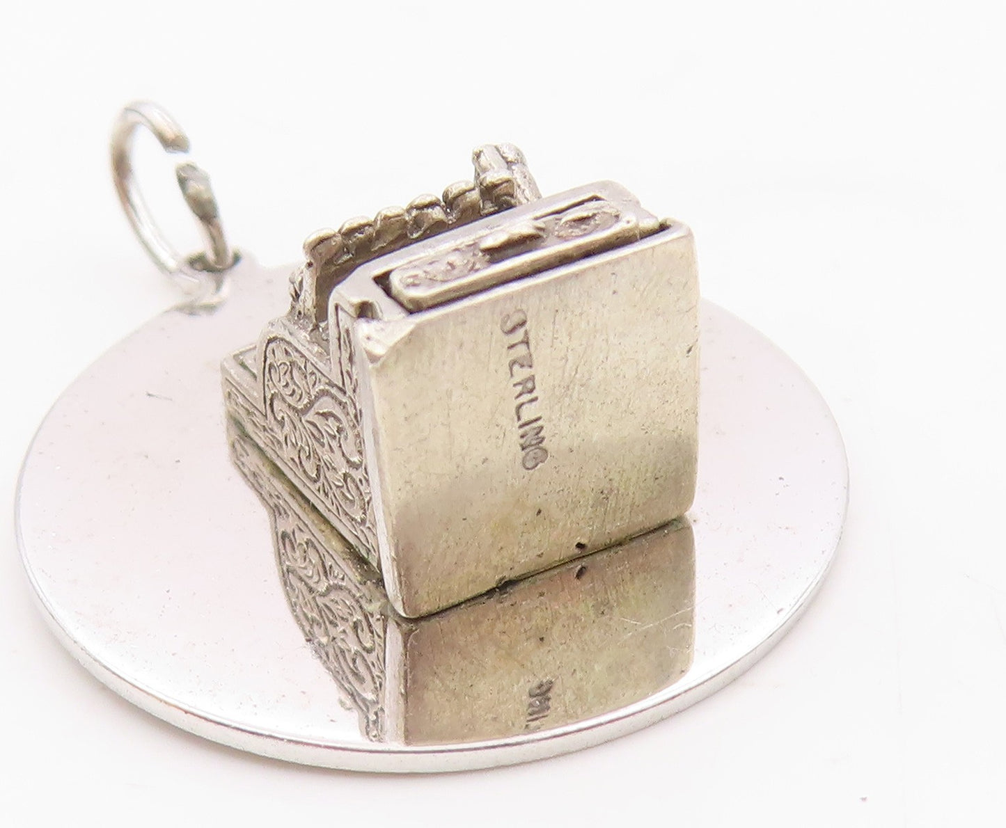 925 Sterling Silver  Vintage Shiny Cash Register Drop Pendant (OPENS)  PT7406