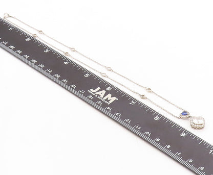 925 Sterling Silver Vintage Necklace Square Topaz & Triangle Sapphire  NE4378