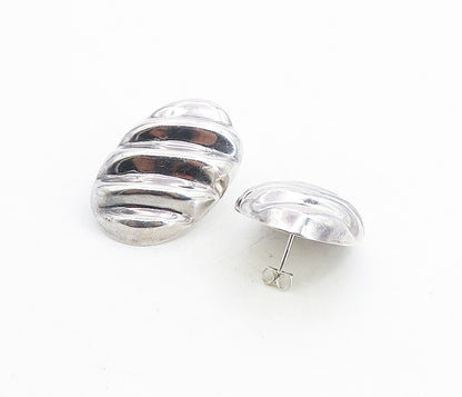 925 Sterling Silver  Vintage Shiny Hollow Fluted Oval Drop Earrings  EG4432