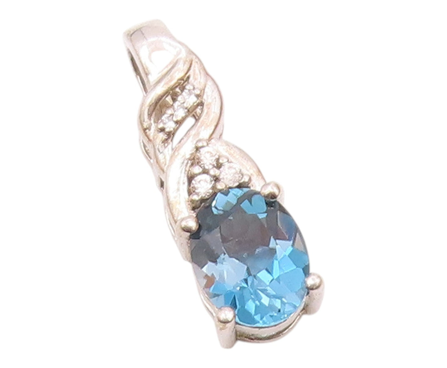 925 Sterling Silver  Vintage Shiny Prong Set Blue Topaz Pendant  PT15849