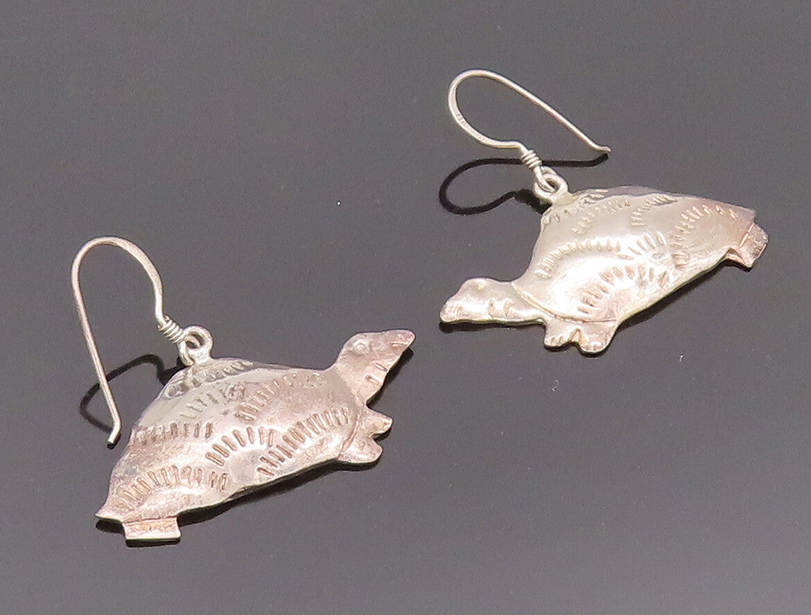 925 Sterling Silver Vintage Earrings Minimalist Etched Walking Turtle  EG12820