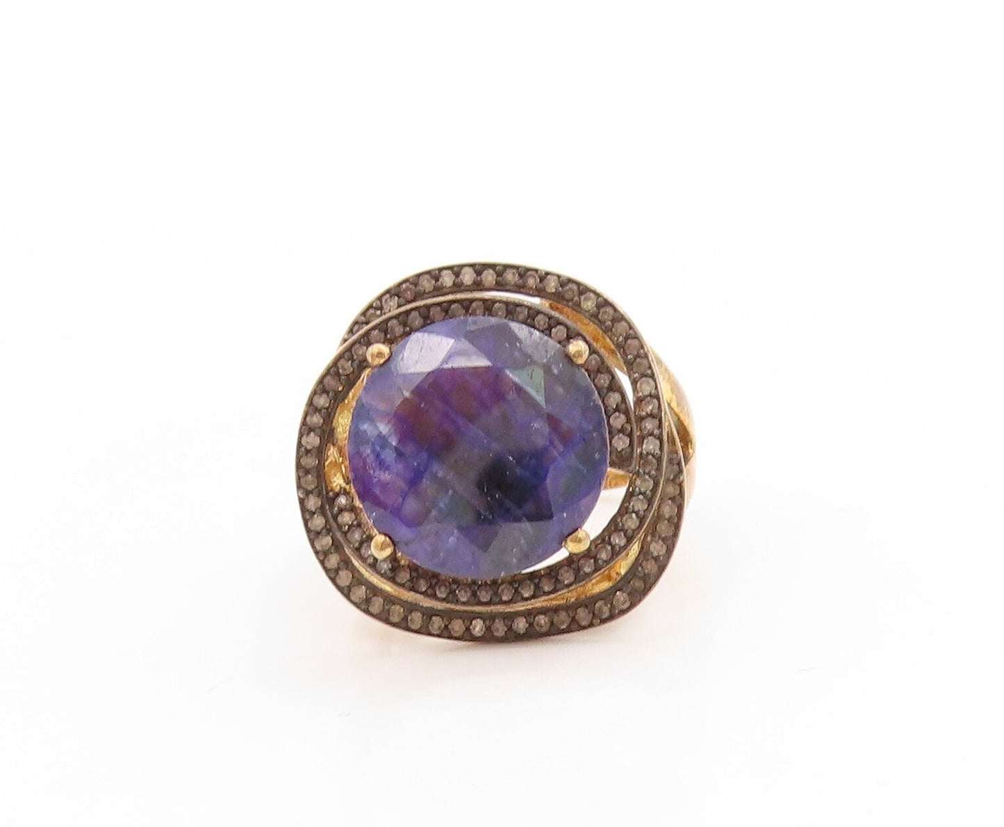 925 Sterling Silver Vintage Ring Gold Plated Blue Gemstone Topaz  Sz 7  RG30539