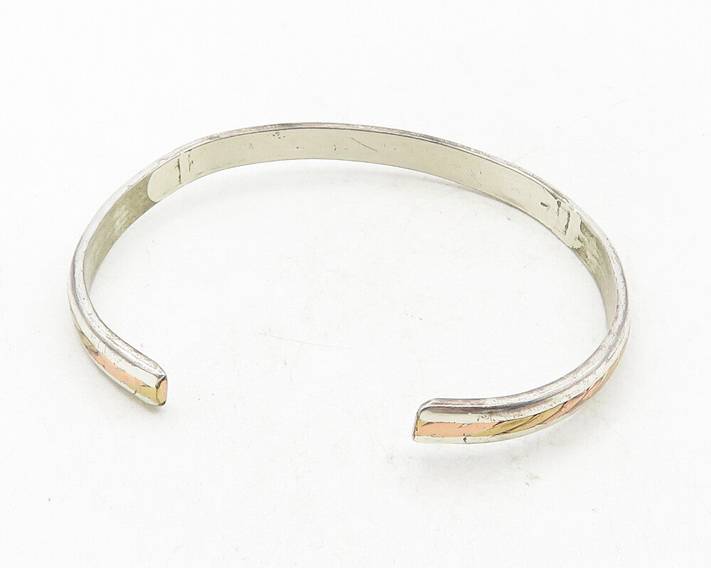 SERGIO LUB 925 Sterling Silver  Vintage Two Tone Twist Cuff Bracelet  BT4315