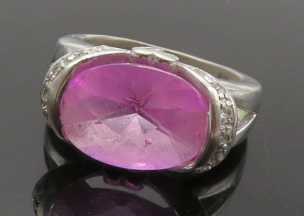 925 Sterling Silver  Faceted Pink Topaz Shiny Cocktail Ring Sz 6.5  RG15339