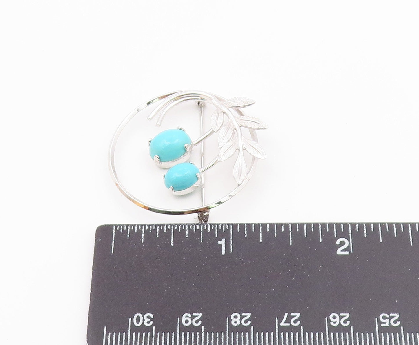 VAN DELL 925 Sterling Silver  Vintage Turquoise Floral Brooch Pin  BP9341