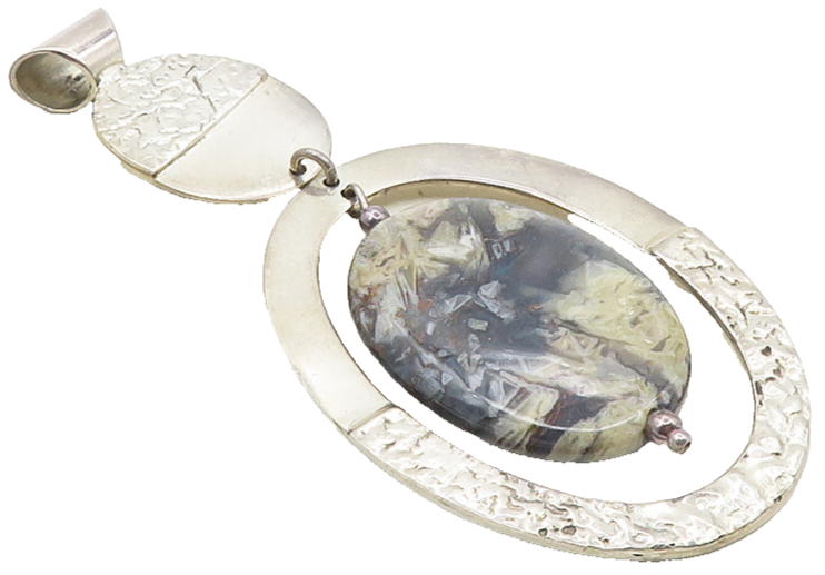 DDD MEXICO 925 Sterling Silver  Vintage Agate Textured Oval Pendant  PT7762