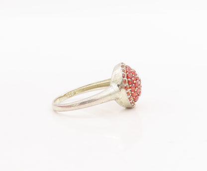 925 Sterling Silver Vintage Ring Domed Beaded Small Red CZ Inlay  Sz 6  RG28681