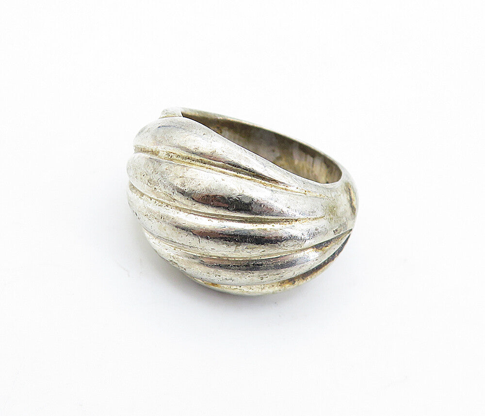 925 Sterling Silver  Vintage Dark Tone Fluted Dome Band Ring Sz 7  RG6448