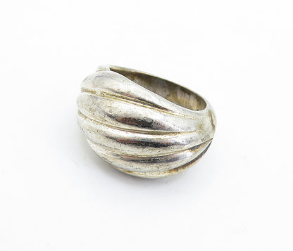 925 Sterling Silver  Vintage Dark Tone Fluted Dome Band Ring Sz 7  RG6448