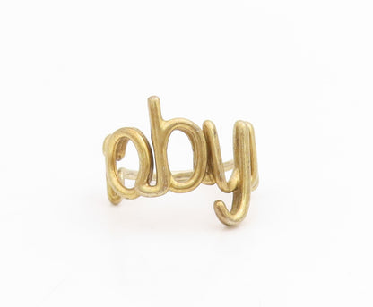 925 Sterling Silver Vintage Ring Gold Plated Robyn Script Band  Sz 5  RG34757