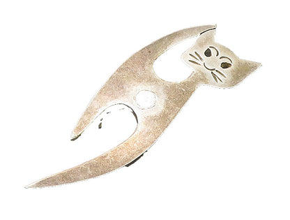 MEXICO 925 Sterling Silver  Vintage Modernist Cat Motif Brooch Pin  BP9310
