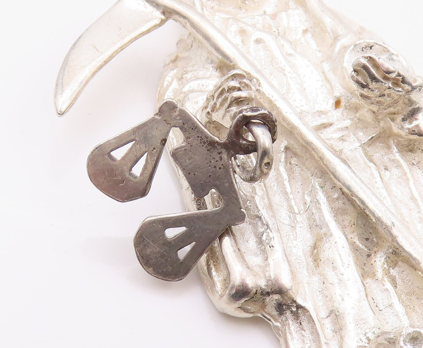 925 Sterling Silver Vintage Pendant Large Holy Death Grim Reaper  PT24031