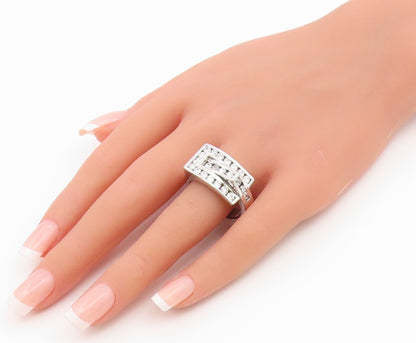 925 Sterling Silver Vintage Ring Classic CZ Geometric Wide Band  Sz 12  RG36929