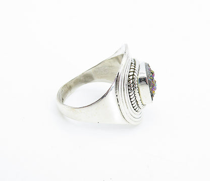 925 Sterling Silver Druzy Stone Polished Twist Cocktail Ring Sz 7 RG7915