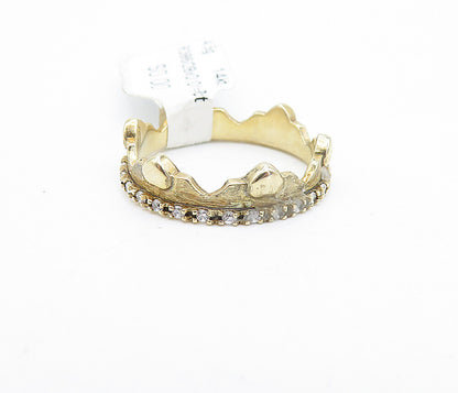 925 Sterling Silver  Topaz Love Heart Crown Gold Plated Ring Sz 7.5  RG5680