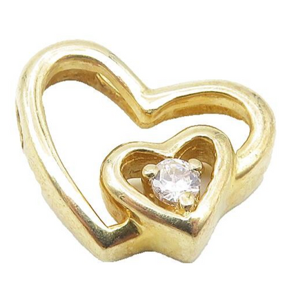 925 Sterling Silver  Topaz Shiny Gold Plated Double Love Heart Pendant  PT8840
