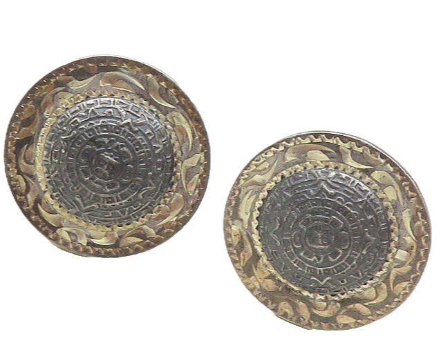 MEXICO 925 Sterling Silver  Vintage Mayan Aztec Sun Calendar Cuff Links TR1706