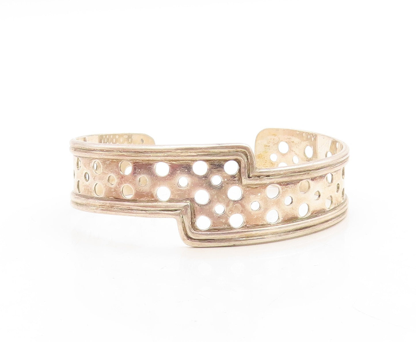 925 Sterling Silver Vintage Bracelet GEOART Designer Polka dot Cut Cuff BT10951