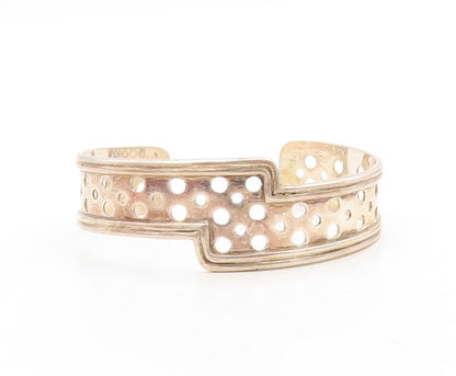 925 Sterling Silver Vintage Bracelet GEOART Designer Polka dot Cut Cuff BT10951