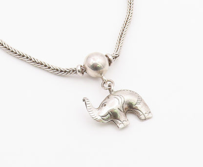 925 Sterling Silver  Vintage Shiny Hollow Elephant Wheat Chain Necklace NE3541
