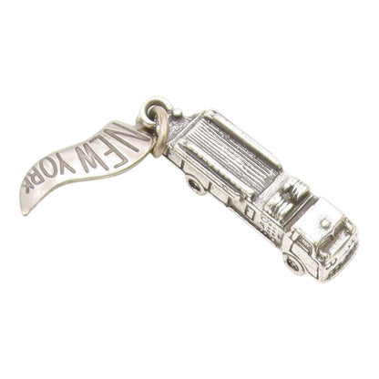 925 Sterling Silver  Vintage Petite Fire Truck New York Flag Pendant  PT9071