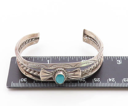 925 Sterling Silver Vintage Bracelet NAVAJO Turquoise Ribbon Bow Cuff  BT12100