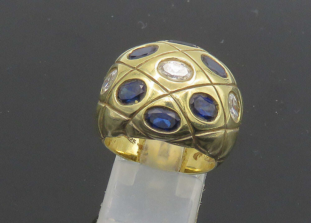 925 Silver  Vintage Cubic Zirconia & Blue Topaz Dome Band Ring Sz 8  RG20922