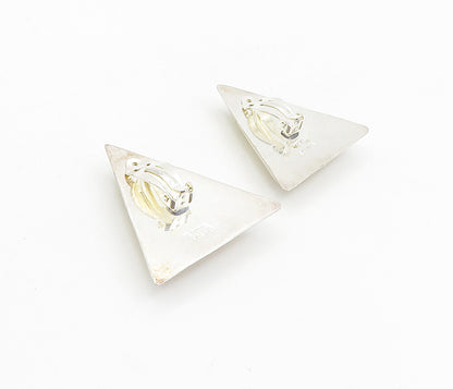 MEXICO 925 Sterling Silver  Vintage Hollow Triangle Non Pierce Earrings EG4581