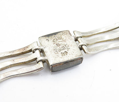 MEXICO 925 Sterling Silver Vintage Abalone Shell Square Chain Bracelet BT2006