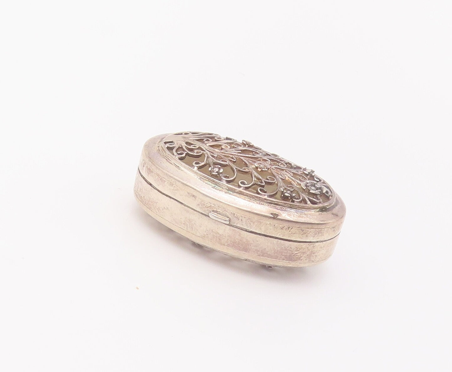 925 Sterling Silver Vintage Jewelry Box Swirly Cutout See Through Carved  TR3736