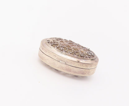 925 Sterling Silver Vintage Jewelry Box Swirly Cutout See Through Carved  TR3736