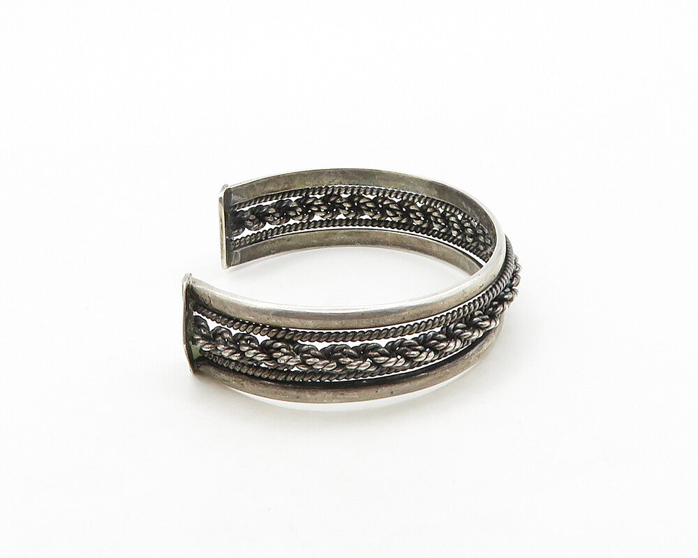 AYB MEXICO 925 Sterling Silver Vintage Dark Tone Rope Twist Cuff Bracelet BT7948