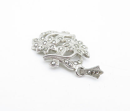 925 Sterling Silver  Vintage Shiny Sparkling Floral Motif Drop Pendant  PT3237