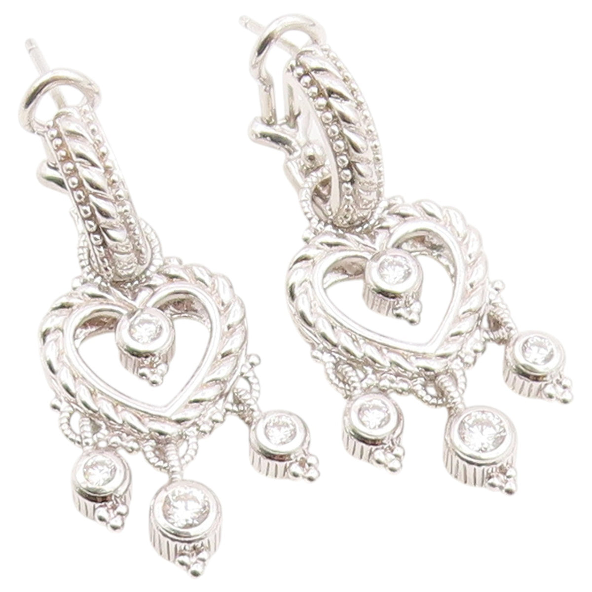 925 Sterling Silver Vintage Earrings JUDITH RIPKA CZ Love Heart Drop  EG14495
