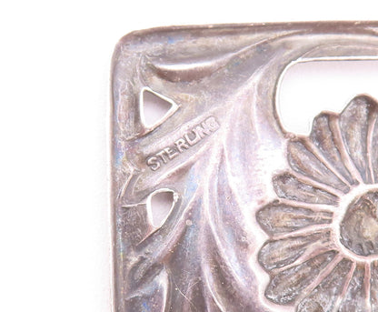925 Sterling Silver Vintage Brooch Pin Solid Cutout Carved Flowers Frame BP10769