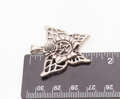 925 Sterling Silver Vintage Pendant PETER STONE Masonic Floral Carved  PT22955