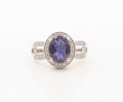 925 Sterling Silver Vintage Ring Designer Round  Sapphire Halo CZ  Sz 7  RG30414