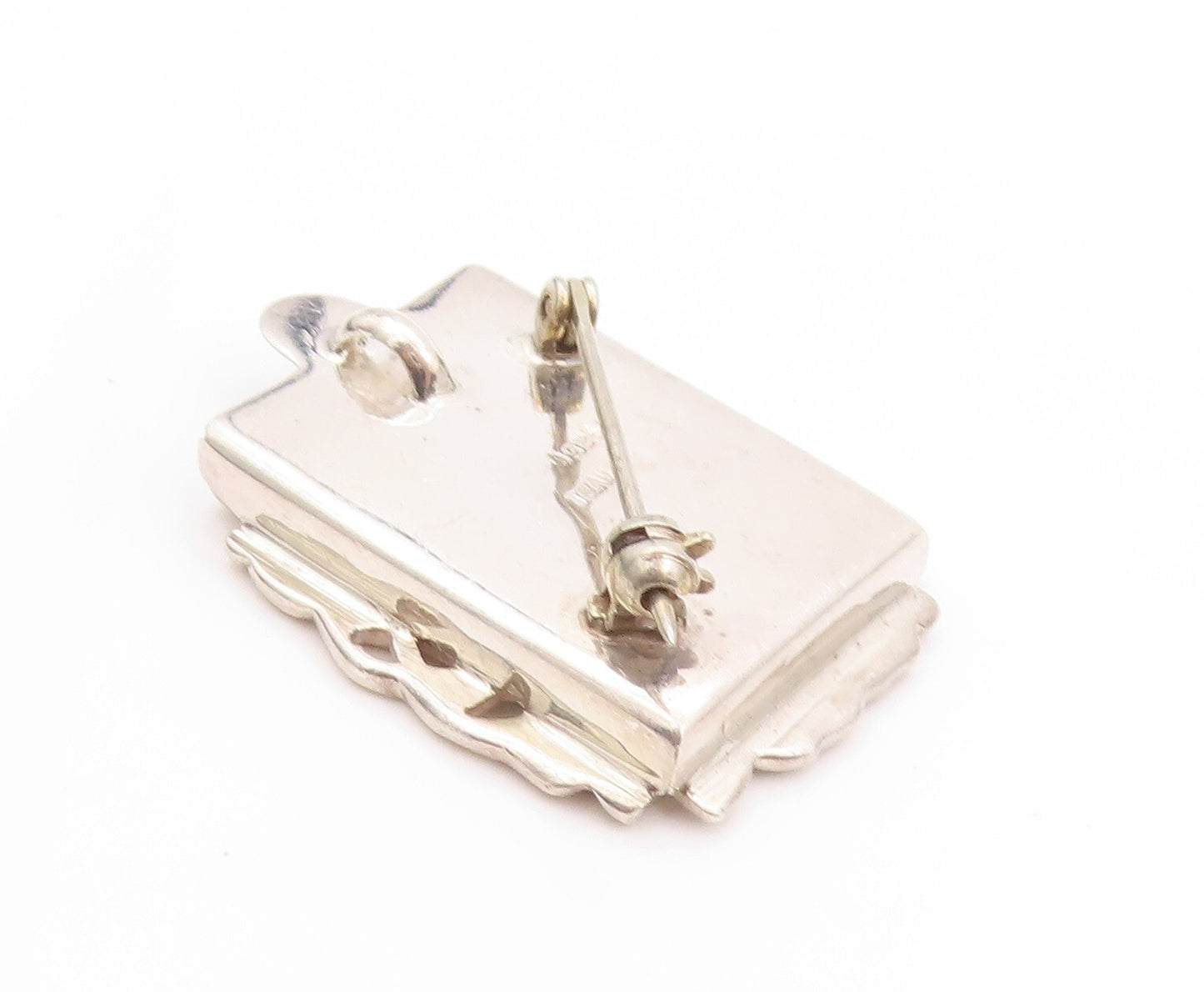 925 Sterling Silver Vintage Brooch Designer Floral Carved Photo Frame  BP11518