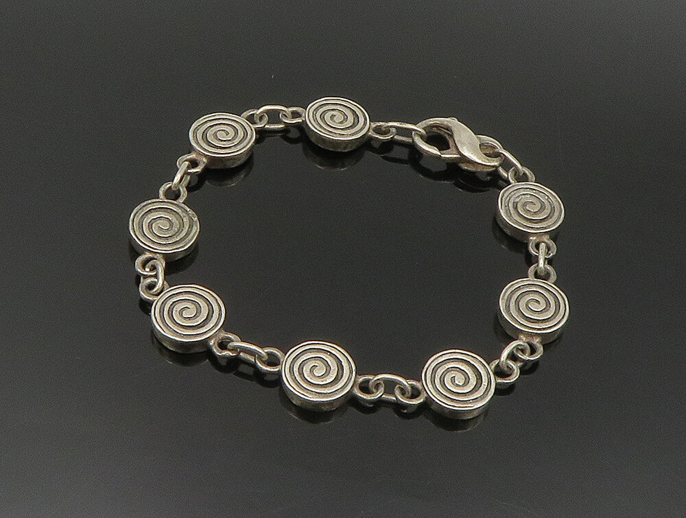 925 Sterling Silver  Vintage Engraved Spiral Pattern Chain Bracelet  BT9405