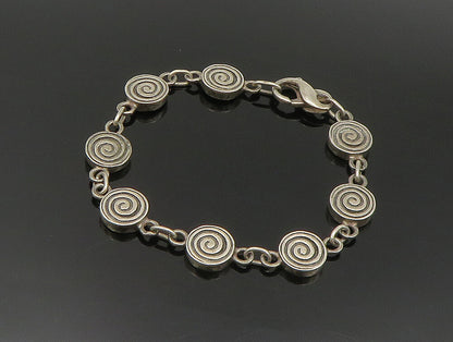 925 Sterling Silver  Vintage Engraved Spiral Pattern Chain Bracelet  BT9405