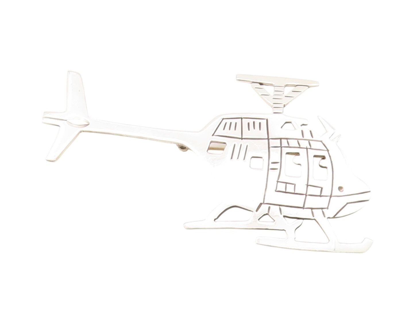 925 Sterling Silver Vintage Brooch MEXICO Etched Helicopter Design Cut  BP11666