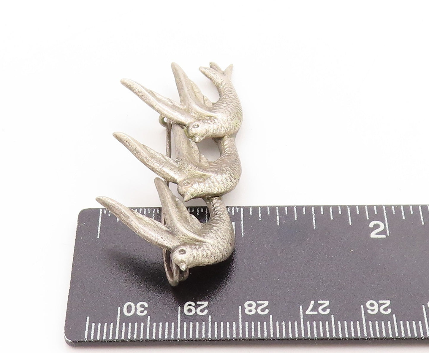 925 Sterling Silver Vintage Brooch MEXICO Etched Swallow Flying Birds  BP11853