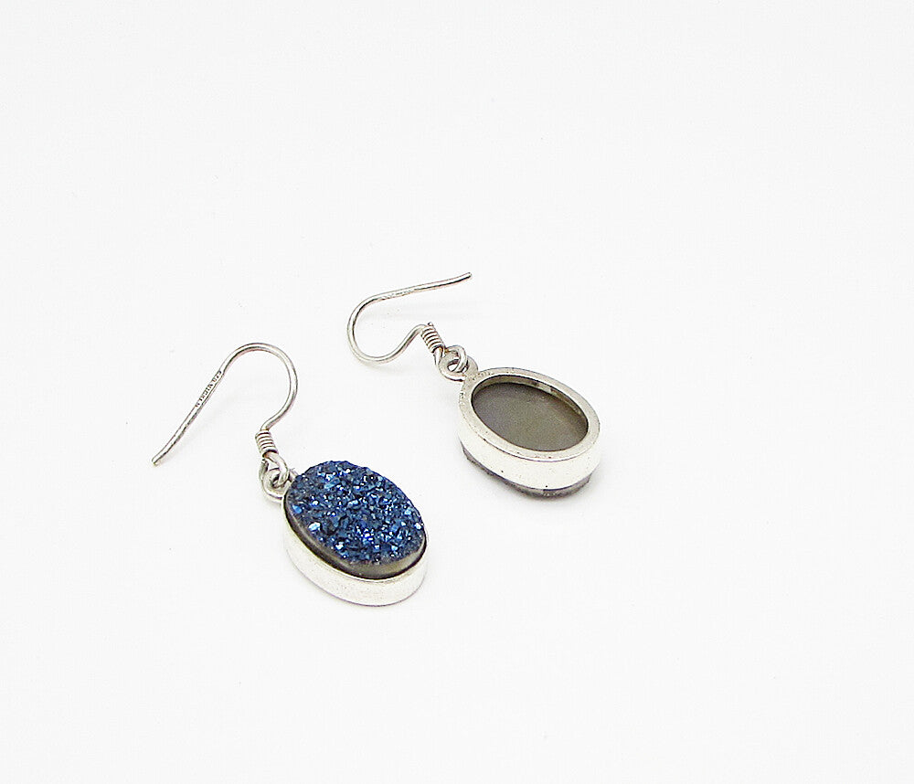 925 Sterling Silver  Vintage Druzy Oval Drop Earrings  EG1850