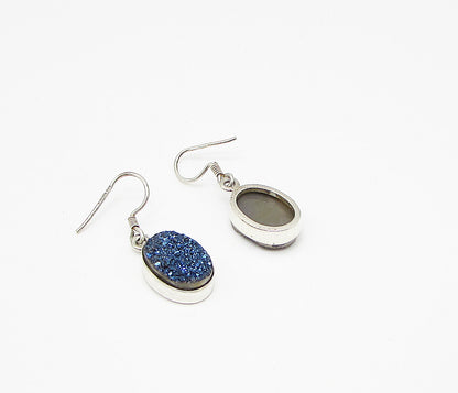 925 Sterling Silver  Vintage Druzy Oval Drop Earrings  EG1850