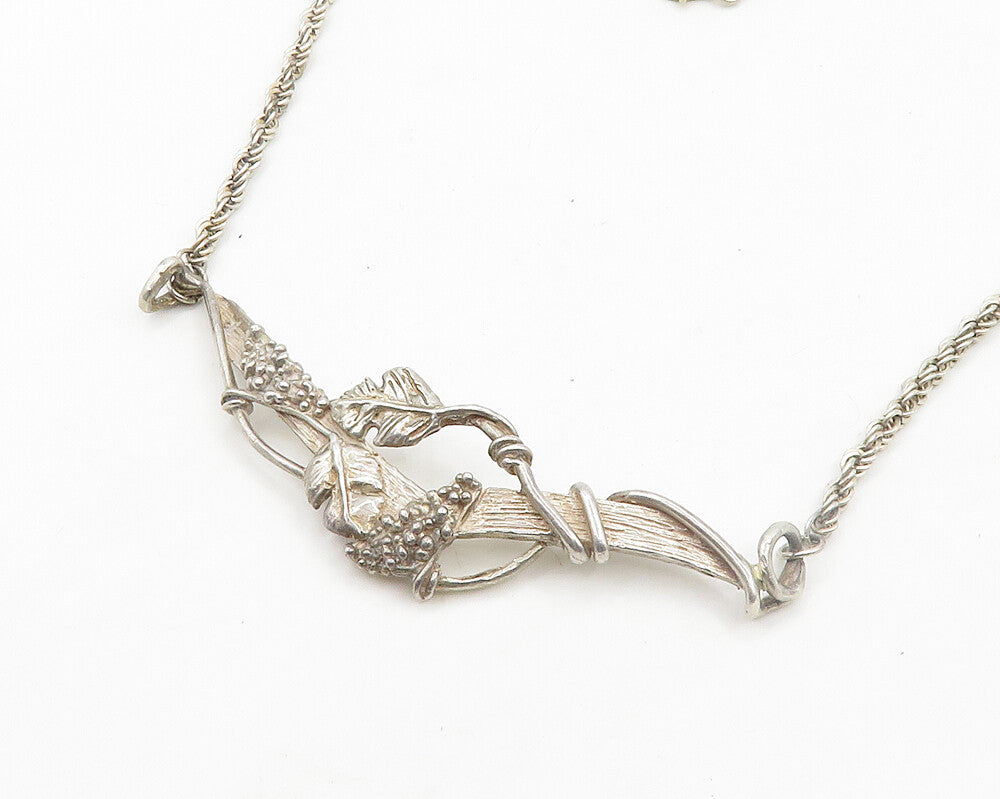 925 Sterling Silver  Vintage Floral Leaf Vine Twist Chain Necklace  NE3227